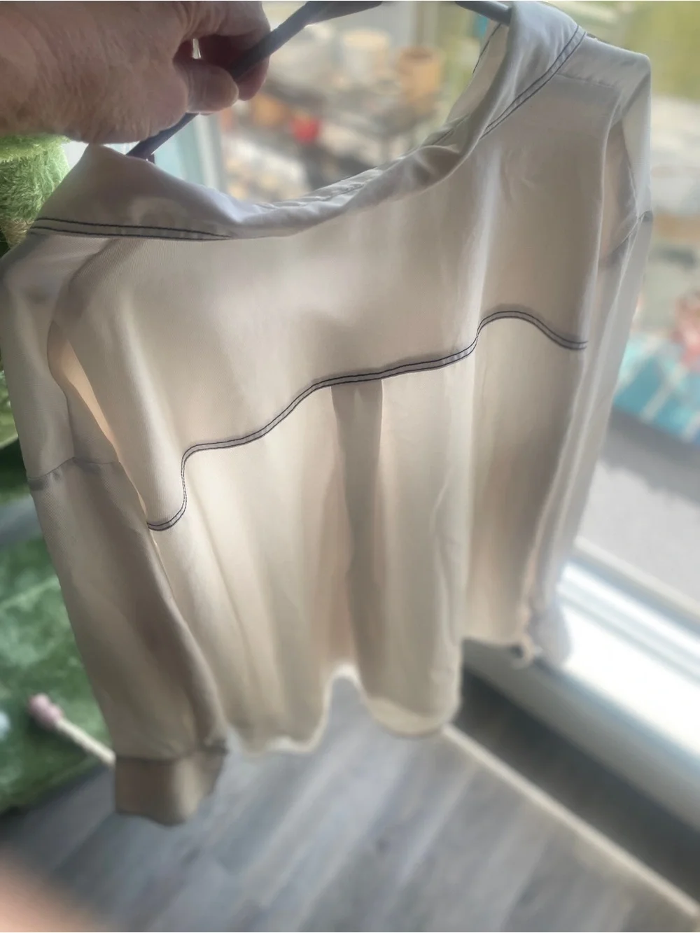 H&M Sheer Cream Button-Down Blouse with Contrast Trim - Picture 2 of 8